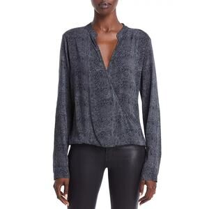 Splendid Women Charcoal Snake Print Viscose Crossover Relaxed Blouse Top Size L